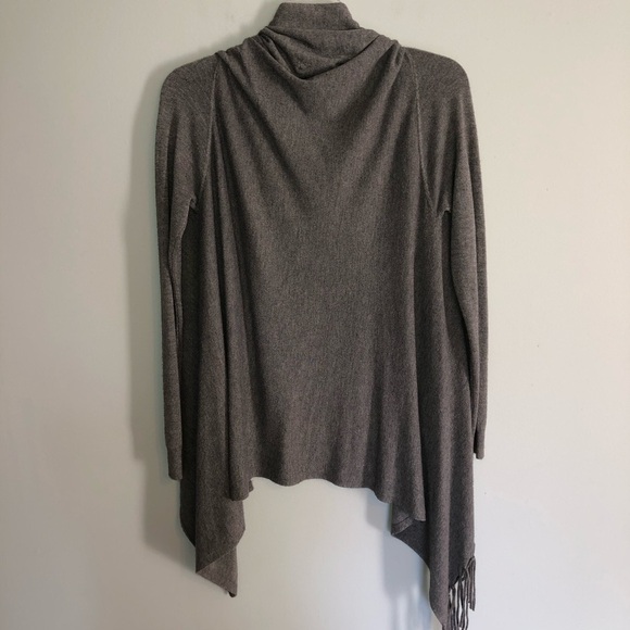 Love Stitch Fringe Asymmetric Shawl Gray Sweater - Picture 7 of 8